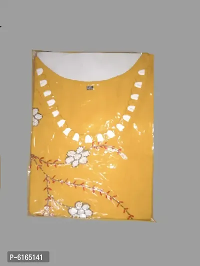 Stunning Yellow Cotton Embroidered Straight Kurta For Women