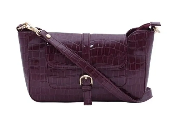 Elegant Faux Leather Self Pattern Sling Bags For Women