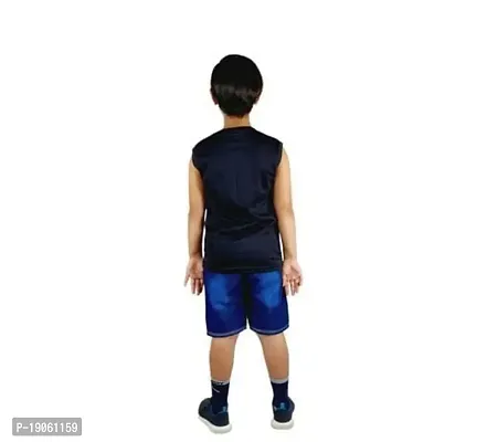 Boy's Pure Cotton Sleeveless Round Neck Printed Cotton T-Shirt with Denim Short Pant-thumb2