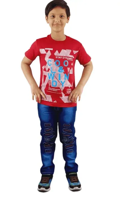 Boys Pure Half sleeve Round Neck T-Shirt with Jeans Full Pant