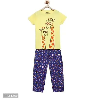 Girl's Cotton Half Sleeve Printed T-Shirts and pant combo comfortable set (multicolor)-thumb0