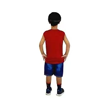 Boy's Pure Cotton Sleeveless Round Neck Printed Cotton T-Shirt with Denim Short Pant-thumb1