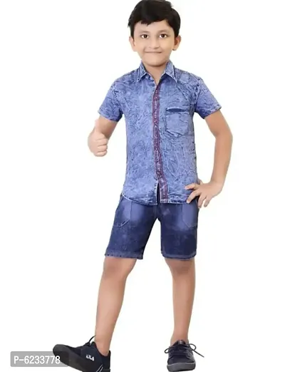 Kids denim shirt with shorts-thumb0
