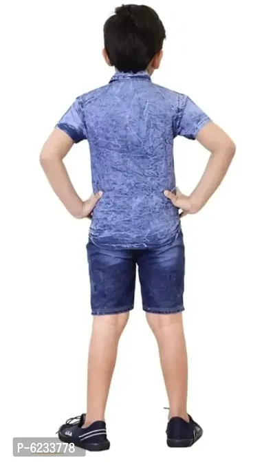 Kids denim shirt with shorts-thumb2