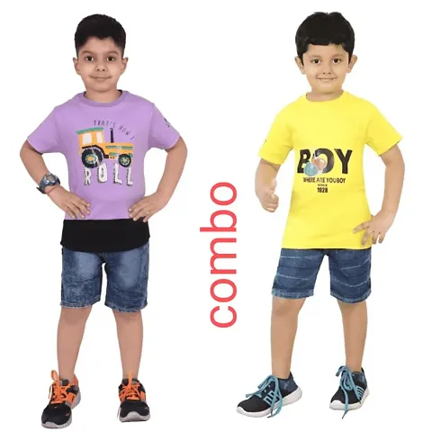 Kids T-shirt Denim Shorts Set Pack of 2