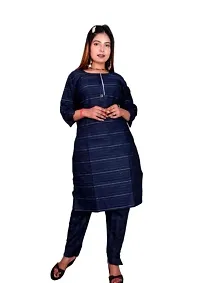 SAMJUBAA FASHION Women's Cotton Bland Causal Straight Kurti Pant Set-thumb2