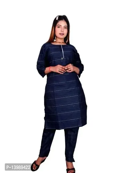 SAMJUBAA FASHION Women's Cotton Bland Causal Straight Kurti Pant Set-thumb3