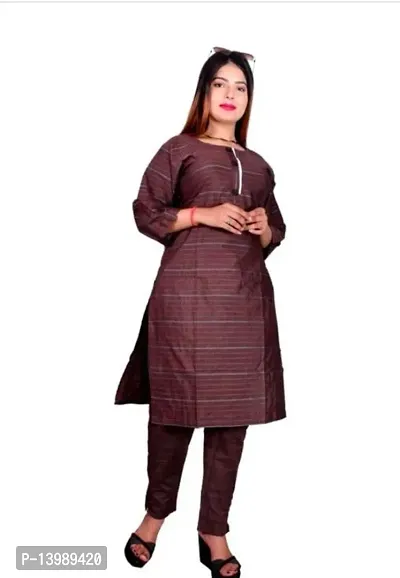 SAMJUBAA FASHION Women's Cotton Bland Causal Straight Kurti Pant Set-thumb4