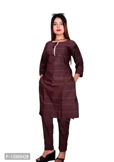 SAMJUBAA FASHION Women's Cotton Bland Causal Straight Kurti Pant Set-thumb0