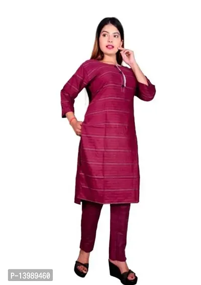 SAMJUBAA FASHION Women's Cotton Bland Causal Straight Kurti Pant Set-thumb3