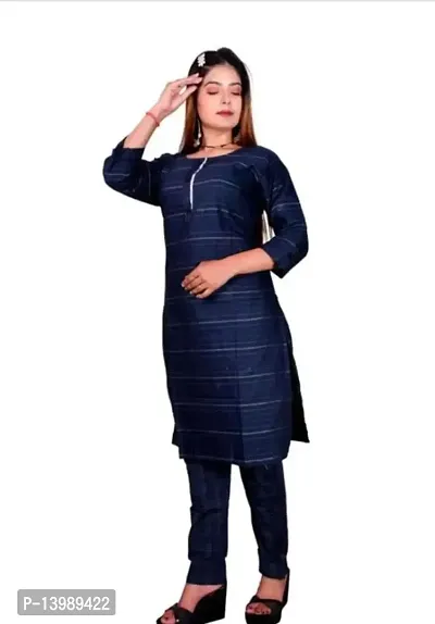 SAMJUBAA FASHION Women's Cotton Bland Causal Straight Kurti Pant Set-thumb2