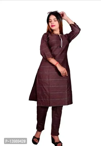 SAMJUBAA FASHION Women's Cotton Bland Causal Straight Kurti Pant Set-thumb3