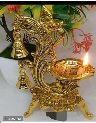 GURU TRADERS Brass Aarti Diya with Supported Flame Puja Jyot Oil Lamp Festive Diwali Mandir Temple Aarti Pooja Dia-thumb0