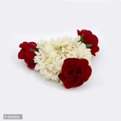Paradise Hair Bun Gajra Flower Artificial Juda Accessories for Women Red White 60 grams pack of 2 pc-thumb2
