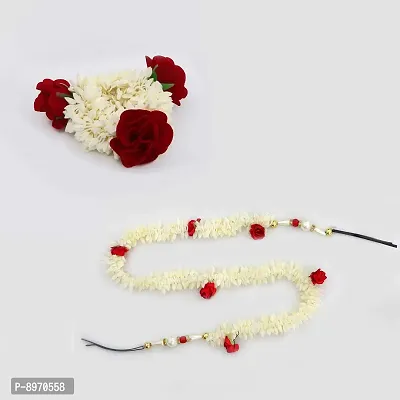 Paradise Hair Bun Gajra Flower Artificial Juda Accessories for Women Red White 60 grams pack of 2 pc-thumb4