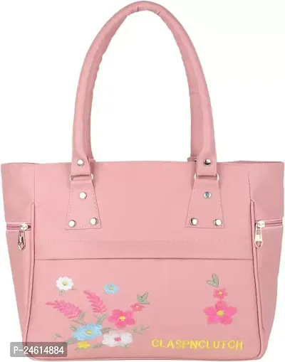 Stylish Pink PU Embroidered Handbags For Women