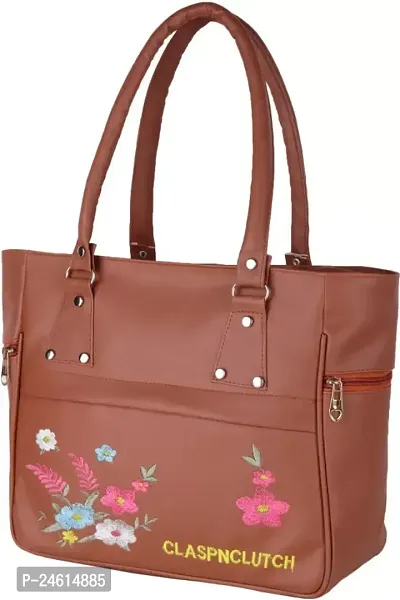 Stylish Tan PU Embroidered Handbags For Women-thumb0
