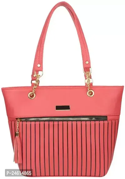 Stylish Pink PU Striped Handbags For Women-thumb0