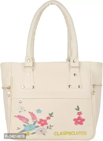 Stylish Beige PU Embroidered Handbags For Women