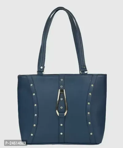 Stylish Navy Blue PU Solid Handbags For Women