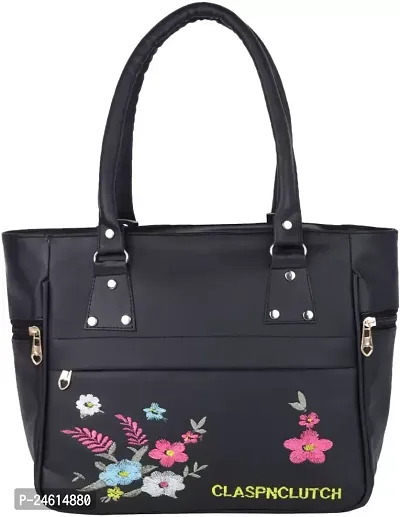 Stylish Black PU Embroidered Handbags For Women