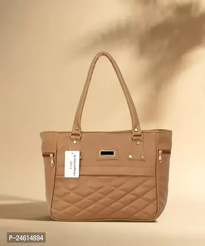 Stylish Beige PU Checked Handbags For Women-thumb0
