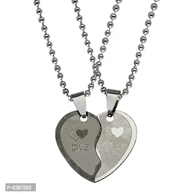 M Men Style Couple Lovers Broken Heart Love Dual Locket With Dual Chain His And Her-thumb0
