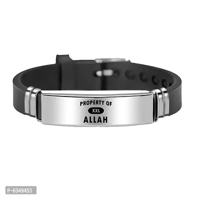 M Men Style Adjustable Muslim Property Of Arabic Allah Silicone Stainless Steel Wristband Bracelet For Men And Boys-thumb0