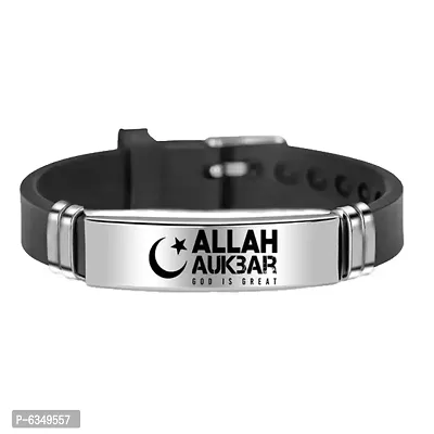 M Men Style Adjustable Muslim Arabic Allah Moon Silicone Stainless Steel Wristband Bracelet For Men And Boys