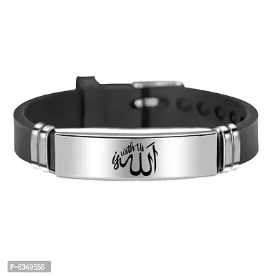 M Men Style Adjustable Ramjan Eid Gift Muslim Arabic Allah Silicone Stainless Steel  Wristband Bracelet For Men And Boys