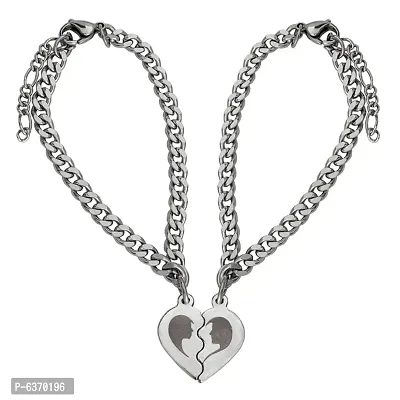 Men Style Valentines day personalized engraved Broken Heart Couple Chain Matching Magnetic Silver  Charm Stainless Steel Love Bracelet For Men And Women