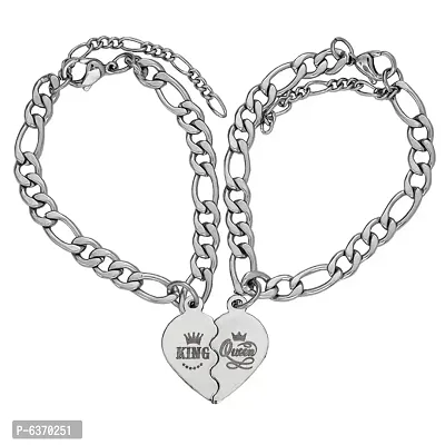 M Men Style Magnetic Heart Broken King Queen Set Of 2 For Couples Bracelet Stainless Steel For Men And Women