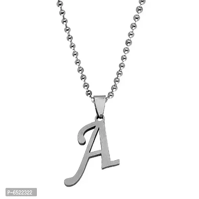 M Men Style  English Alphabet Letter Initial  A Alphabet  Silver  Stainless Steel Name Pendant Chain