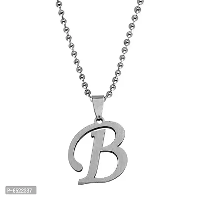 M Men Style  English Alphabet Letter Initial  B Alphabet  Silver  Stainless Steel Name Pendant Chain