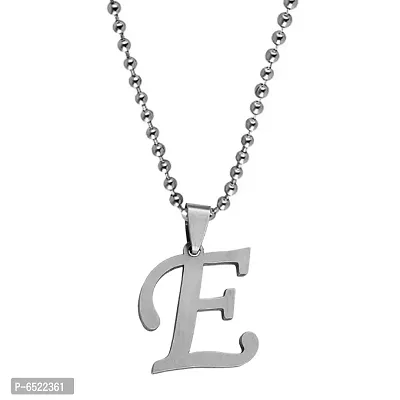 M Men Style  English Alphabet Letter Initial E Alphabet  Silver  Stainless Steel Name Pendant Chain