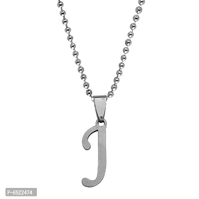 M Men Style  English Alphabet Letter Initial  J Alphabet  Silver  Stainless Steel Name Pendant Chain