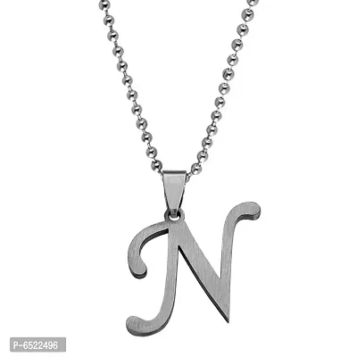 M Men Style  English Alphabet Letter Initial  N Alphabet  Silver  Stainless Steel Name Pendant Chain