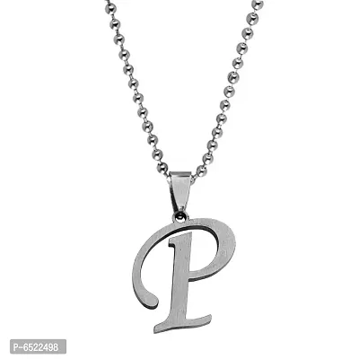 M Men Style  English Alphabet Letter Initial P  Alphabet  Silver  Stainless Steel Name Pendant Chain