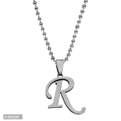 M Men Style  English Alphabet Letter Initial R  Alphabet  Silver  Stainless Steel Name Pendant Chain