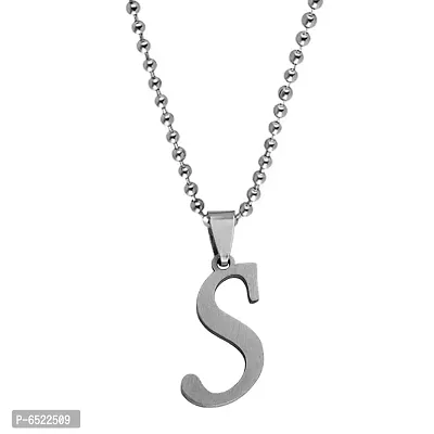 M Men Style  English Alphabet Letter Initial S Alphabet  Silver  Stainless Steel Name Pendant Chain