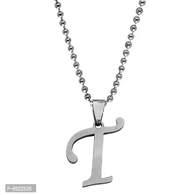 M Men Style  English Alphabet Letter Initial T Alphabet  Silver  Stainless Steel Name Pendant Chain