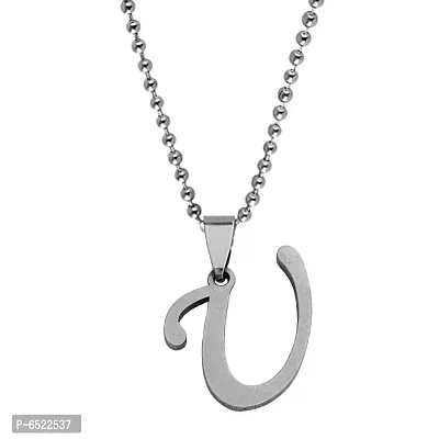 M Men Style  English Alphabet Letter Initial  U Alphabet  Silver  Stainless Steel Name Pendant Chain