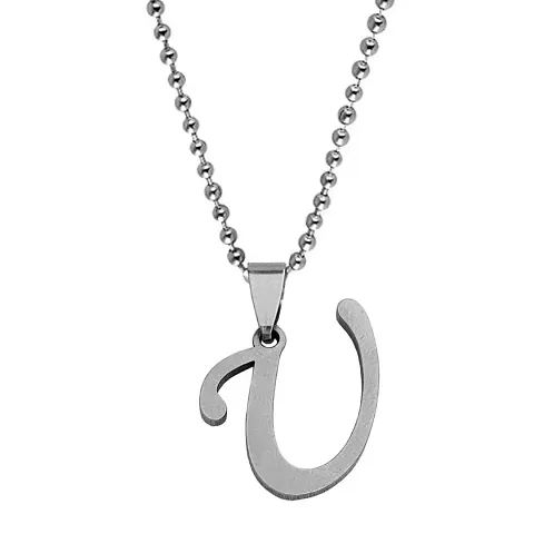 Men Style English Alphabet Initial Charms Letter Initial U Alphabet Stainless Letters Script Name Pendant Chain Necklace from A-Z for For Men And Women