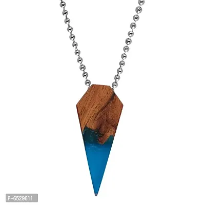 M Men Style  ArrowHead Teardrop Wooden Oblong Geometric Skinny  Blue  Acrylic Wood  Pendant  Chain