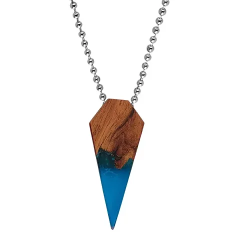 Men Style Teardrop Wooden Oblong Geometric Skinny Acrylic Wood Pendant Necklace Chain For Men And Women (SPn2022332)