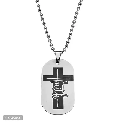 M Men Style Religious Lord Crusifix Cross With Faith Silver Stainless Steel Pendant-thumb0