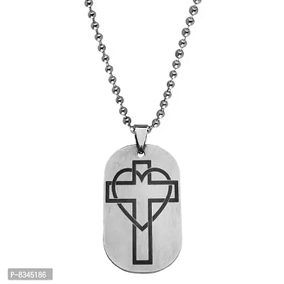 M Men Style Religious Lord Crusifix Cross With Heart Shape Silver Stainless Steel Pendant