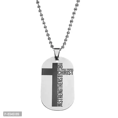 M Men Style I Can Do All Things thought Christ Who Strenth Me Cross Silver Stainless Steel Pendant