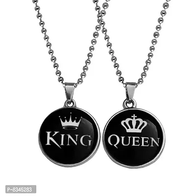 M Men Style Valentine Gift King And Queen Crown Black  Zinc And Metal Pendant Necklace Chain For Men And Women-thumb0