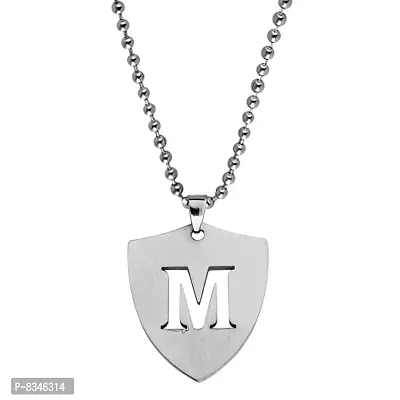 M Men Style English Alphabet Initial Charms M  Silver Stainless Steel Letters Script Name Pendant